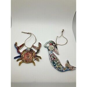 Crab & Mermaid Quilling Fiber Art Christmas Hanging Ornament Beach House Decor